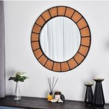 DFN Wood Dfn Wood Terra 90x90 Cm Yuvarlak Dekoratif Duvar Salon Konsol Banyo Aynası Kahverengi