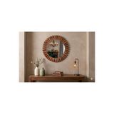 DFN WOOD Flower 50x50 Cm Ahşap Ceviz Rengi Yuvarlak Dekoratif Duvar Salon Banyo Konsol Aynası