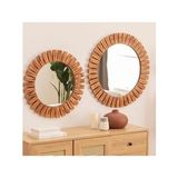 Dfn Wood Masif Ahşap 2'li Yuvarlak Dekoratif Duvar Salon Banyo Aynası 60,50 Cm Çap