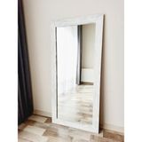 Dfn Wood Masif Ahşap Dikdörtgen Beyaz Dekoratif Duvar Salon Ofis Boy Aynası - 140x60