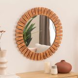 Dfn Wood Masif Ahşap Yuvarlak Dekoratif Duvar Salon Banyo Aynası 70 Cm Çap