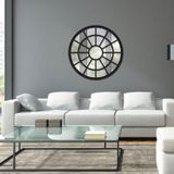 Dfn Wood Siyah Pencere Yuvarlak Duvar Salon Antre Aynası 60 Cm Çap
