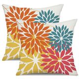 DFXSZ Dış Mekan Yastık Kılıfları 45x45 cm 2'li Set Turuncu Sarı Kırmızı Çiçek Dekoratif Su Geçirmez Sonbahar Yaz Dış Mekan Yastık Kılıfları Veranda Mobilyaları Bahçe Kanepe için 168G