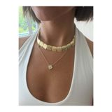 DGK COLLECTİON 14K gold renk altın kaplama kare form plaka ve tasarım yonca 2'li kolye