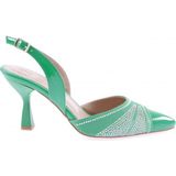 DGN 01-23Y Silver Taşlı Sivri Burun Yeşil Rugan Kadın Topuklu Ayakkabı