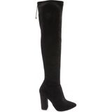 DGN 01 Siyah Kadın Strech Detaylı Sivri Burun Knee High Topuklu Çizme