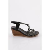 DGN 1046 Kadin Dolgu Taban Çapraz Bantli Sandalet - Siyah