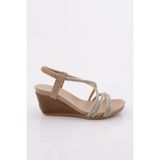DGN 1046 Kadin Dolgu Taban Çapraz Bantli Sandalet - Vizon