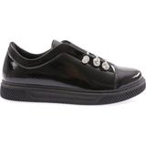 DGN 1320-23Y Kadin Silver Ip Aksesuarli Sneaker Ayakkabi - Siyah Kırışık