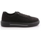 DGN 1593 Erkek Lastik Detayli Düz Taban Sneakers Ayakkabı - Siyah Nubuk