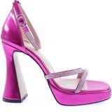 DGN 3581-23Y Kadin Kristal Taşli Çapraz Bantli Kalin Topuklu Sandalet - Pembe
