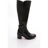 Dgn 4210-2027 Kadin Tokali Topuklu Çizme - Siyah Kırışık