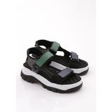 Dgn 4740-22Y Kadin Kalin Taban Cirtli Sandalet - Siyah