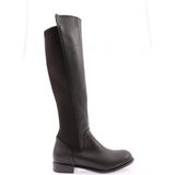 DGN 501 Kadin Arkasi Stretch Yani Fermuarli Knee High Flats Çizme 20K - Siyah