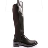 DGN 501 KADIN ARKASI STRETCH YANI FERMUARLI KNEE HİGH FLATS ÇİZME - Siyah Rugan