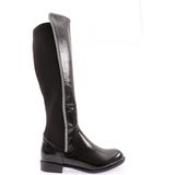 DGN 508-22K Kadin Arkasi Stretch Yan Taşli Şerit Knee High Flats Çizme - Siyah Rugan