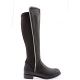 DGN 508-22K Kadin Arkasi Stretch Yan Taşli Şerit Knee High Flats Çizme - Siyah