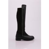 DGN 508-22K Kadın Arkası Stretch Yan Taşlı Şerit Knee High Flats Çizme