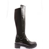 DGN 607 Siyah Bilek Tokalı Zincir Detaylı Arkası Stretch Knee High Flats Kadın Çizme