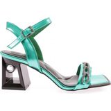 DGN 617-23Y Kadin Silver Taş Bantli Topuklu Sandalet - Lime