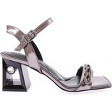 DGN 617-23Y Kadin Silver Taş Bantli Topuklu Sandalet - Platin - Sarı