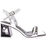 DGN 617-23Y Kadin Silver Taş Bantli Topuklu Sandalet - Silver White