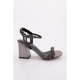 DGN 806 Kadin Silver Taş Burgulu Topuklu Sandalet - Platin - Sarı