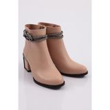 DGN 890-22K Kadin Simli Ip Detayli Topuklu Bot - Nude