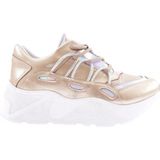 DGN 916-23Y Kadın Kalin Taban Tsilver Ip Taşli Sneakers Ayakkabi - Altın