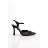 DGN Kadın Abiye Topuklu Ayakkabı, Siyah Velvet, 40 Numara, 7415-1710