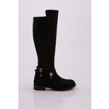 DGN Kadın Arkası Strech Yanı Fermuarlı Knee High Flats Çizme Siyah Süet 6162668
