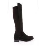 DGN Kadın Arkası Stretch Yanı Fermuarlı Knee High Flats Çizme Siyah Süet 6122668