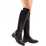 DGN Kadın Klasik Çizme 501 Siyah Arkası Stretch Yani Fermuarlı Knee High Flats