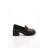 DGN Kadın Loafer Ayakkabı, Siyah Rugan Leopar, 39 Numara, 2101-424