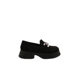 DGN Kadın Loafer, Platform Topuklu, Siyah Velvet, 38 Numara
