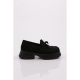 DGN Kadın Loafer, Platform Topuklu, Siyah Velvet, 39 Numara