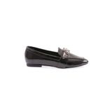DGN Kadın Silver Taş Metal Tokalı Loafer Siyah Kırışık Rugan 61122534