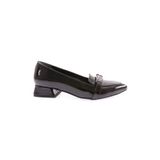 DGN Kadın Sivri Burun Silver Taşlı Topuklu Loafer Siyah Rugan 1252328