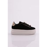 DGN Kadın Sneaker, Siyah Süet, Platform Topuklu, 36 Numara, 1022-2007