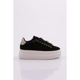 DGN Kadın Sneaker, Siyah Süet, Platform Topuklu, 40 Numara, 1019-2007