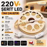 Dgn Led 220V Şerit LED (Amber Renk) 3 Metre 120 Led/m Trafosuz Tak Çalıştır 1,5m Fişli Aç/kapa Anahtarlı