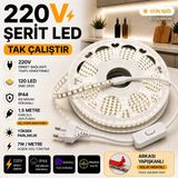 Dgn LED Şerit LED Tak Çalıştır 220V Trafosuz Beyaz Işık 120 Led/m Fişli Aç Kapa Anahtarlı - Gün Işığı - 5 m