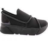 DGN M600-23Y Kadin Strech Taşli Ip Detayli Mega Kalin Taban Sneakers Ayakkabi - Siyah