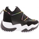 DGN Z94 23Y Kadin Mega Kalin Taban Simli Ip Detayli Sneakers Ayakkabi - Siyah