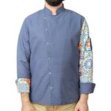 DGR Aşçı Ceketi Desenli Unisex Çıtçıtlı Uzun Kollu Chef Aşçı Mutfak Ceket Seramik Desenli - 2XL - Kot Mavisi