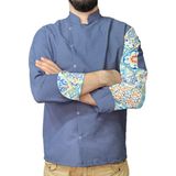 DGR Aşçı Ceketi Desenli Unisex Çıtçıtlı Uzun Kollu Chef Aşçı Mutfak Ceket Seramik Desenli - Kot Mavisi