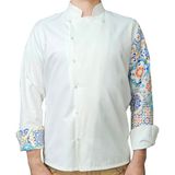 DGR Aşçı Ceketi Desenli Unisex Çıtçıtlı Uzun Kollu Chef Aşçı Mutfak Ceket Seramik Desenli - XL - Ekru
