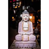 Dhyana Buddha Painted, Bali El Yapımı Ahşap Heykel, Yoga Meditasyon Zen Dekor, El Yapımı Buda Heykeli, Dhyana Mudra Buda Heykel