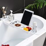 DHYLRICHER Genişletilebilir Tahliye Banyo Rafı Caddy Tepsisi, Çok Fonksiyonlu Plastik Küvet Tepsisi Banyo Düzenleyici Mum Havlu, Kitap, Şarap, Telefon, Duş için Basit Şık Küvet Depolama Rafı (Beyaz - 1 adet)