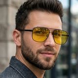 Di Caprio DC3053AR Modern Square Antifar Polarize Camlı Erkek Güneş Gözlüğü - Sarı